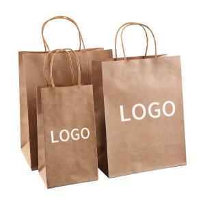 Recyclable Fast Food khaki Kraft Takeaway Paper Bags Logo Printed