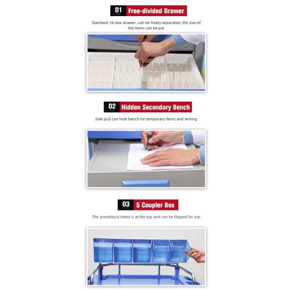 MN-AC001 High Quality ABS Anesthesia Cart for Medical Surgical Room