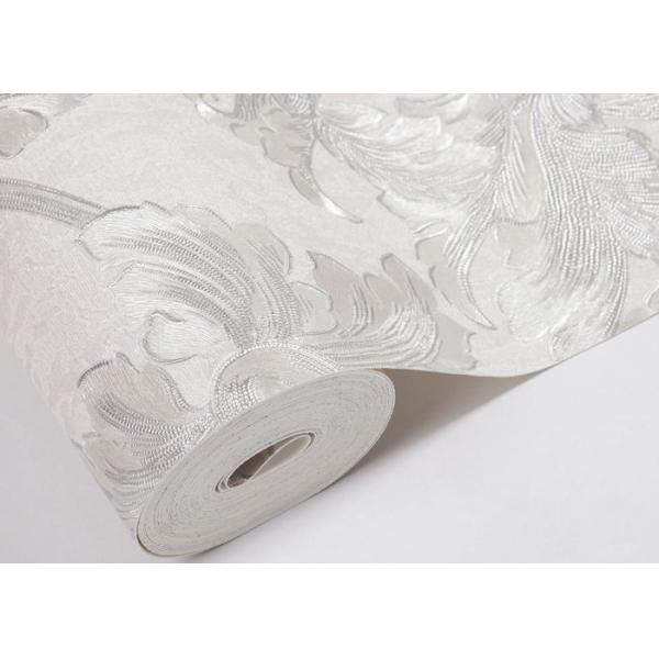 Beautiful Silver Country Style Wallpaper Embossed Vinyl Floral Pattern 0.53*10M