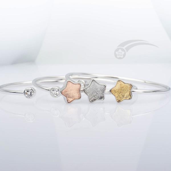 Fashionable 925 Sterling Silver Meteorite Cuff Bracelet Star Shape