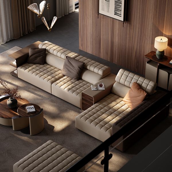 Comfortable L Shape Living Room Leisure Wooden 7 Seater Leather Sectional Recliner Designs Modern Sofa Set 7 Seater