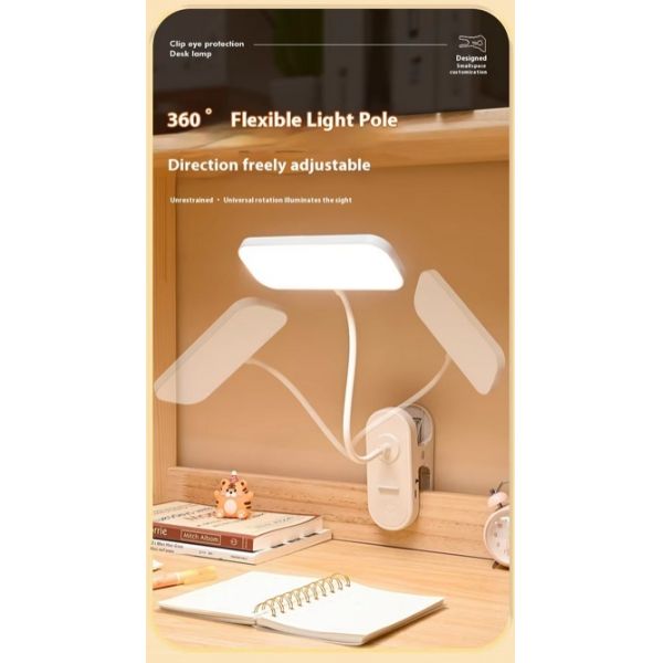 Modern LED Reading Desk Lamp with Three-Color Temperature Adjustment Square Plastic Shade Charging Function