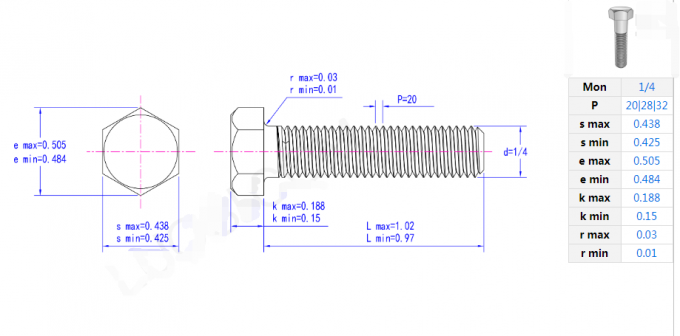 Gr2 Gr5 Титановые болты и гайки с шестигранной головкой 1/4'-20 TPI 1'' ASME ANSI B18.2.1