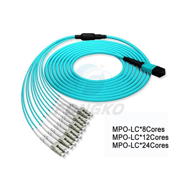 100G OM3 MPO 8 12 a 24 ligações em ponte frente e verso da fibra do cabo MTP da fuga da fibra multimodo do LC do núcleo