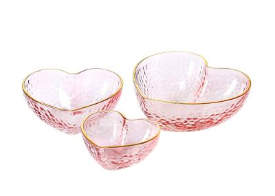 Handmade Heart Shaped Glass Bowls Lead Free Salad Bowl Set With Gold Rim