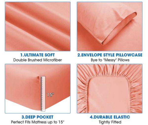 Bamboo 2200 Series 6pcs Brushed Microfiber Bed Sheet Set without Filling for Hotel