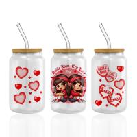 Logotipo personalizado UV DTF Cup Wrap Transferências para Libbey Glass Tumbler Cups de Dia dos Namorados Wraps