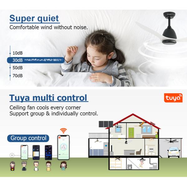 Ventilador de tecto ABS de 48 polegadas com controle remoto de 6 velocidades sem design elegante