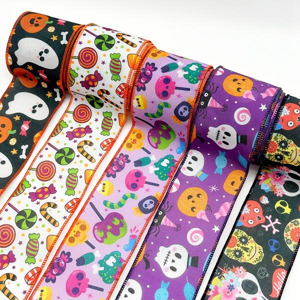 Красивая мультфильм Хэллоуин с проводной лентой 63 мм Фестиваль Хэллоуин с крупнозерновой лентой