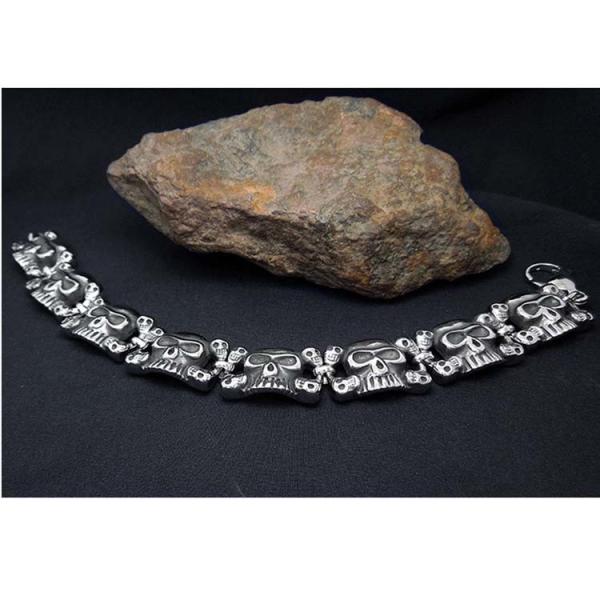 Men's Stainless Steel Skull Link Bracelet Gothic Style Silver Color (JCE229)