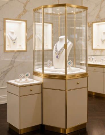 Customizable LED Lighting Jewelry Display Cabinet with Adjustable Glass Shelves for Retail Showcase