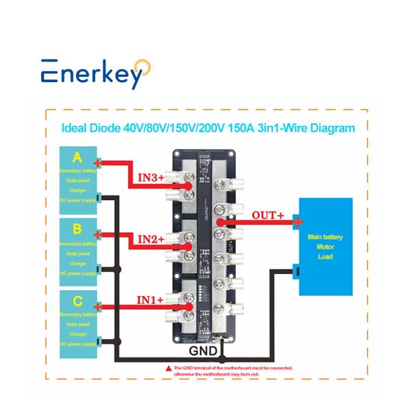 Enerkey Ideal Diode 40V 80V 150A 1in3 3in1 Solar Photovoltaic Base Station Battery Charging Anti Reverse Irrigation