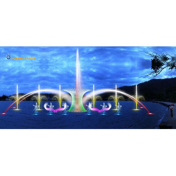 Water spray nozzles laser floating lake fountain control system