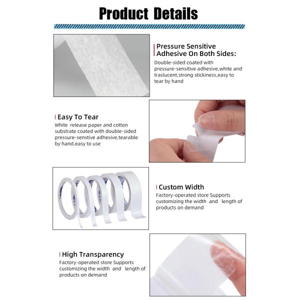 High Viscosity Double Sided Tissue Tape With Transparent Design And Easy Tear Function