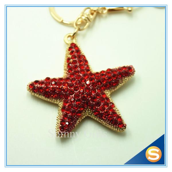 Rhinestone metal Starfish Keychain Attachment Cute Metal Keychain For Women's Gift