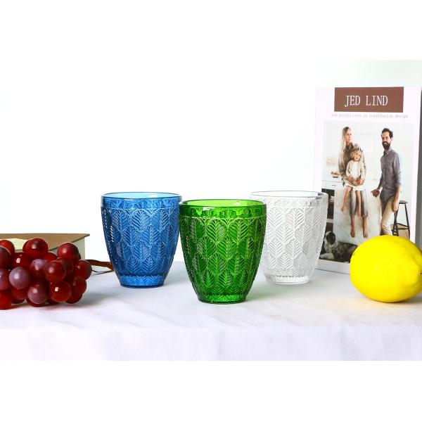 280ml Round Dark Green Colored Whisky Glasses With Leaf Pattern, Solid Colored Drinking Glass