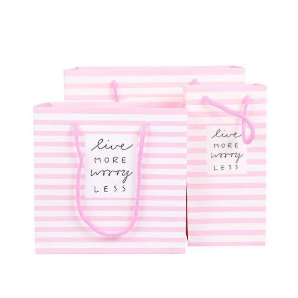 8x4x10 Small Favor Pink Wedding Printed Paper Gift Bags Bulk With Ribbon Handle