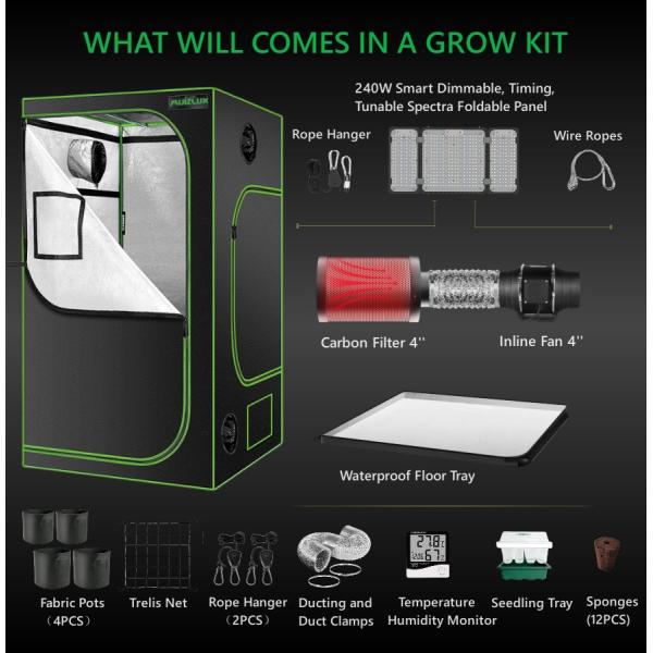 80х80х160 см, 600D Mylar Grow Tent Complete Kit, 320W складная панель, большой покрытие, гладкие резьбы, с инструментами