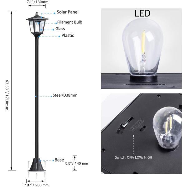Outdoor Vintage Solar Powered Post Lights Waterproof IP65 For Garden Lawn Pathway Driveway