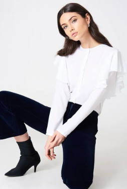 New Fashionable Women Formal White Frill Blouse Women
