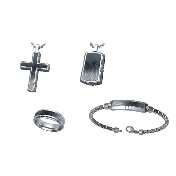 Party Jewelry Gift Sets Men Black Chain Link Bracelet Ring Metal Cross Pendant Necklace