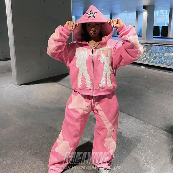 Costumes brodés avec capuchon, pantalon de sueur, maillot de sport, pull en détresse, unisexe, sueur en deux pièces, combinaisons, capuchon et pantalon de sport, ensemble de femmes.