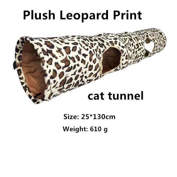 Plush Leopard Print Single Pass Cat Tunnel Funny Cat With Sound Paper Soft Foldable Cat Channel Pet Cat Toy