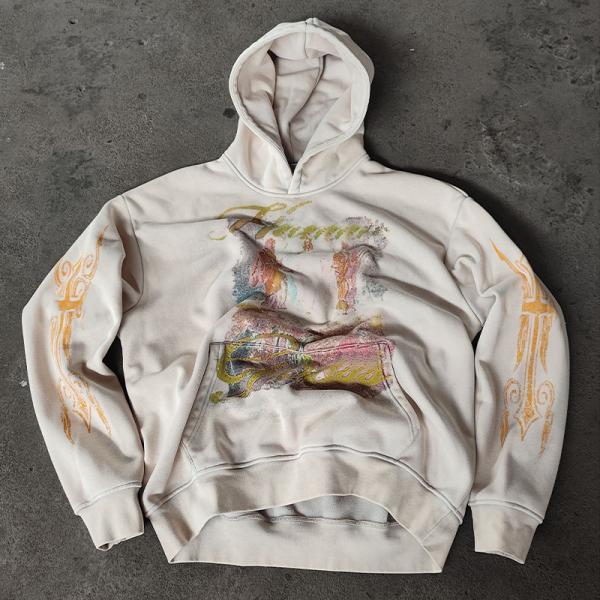 Custom Drop Shoulder Stone Washed Fleece 100% Cotton Heavyweight French Terry DTG Printing Pullover Hoodies for Men