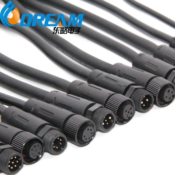 OEM Waterproof IP67 Lock Connector 2 3 4 5 6 Pin M12 Electric Male Female Solar LED Light Lamp Power Cord Extension Cable