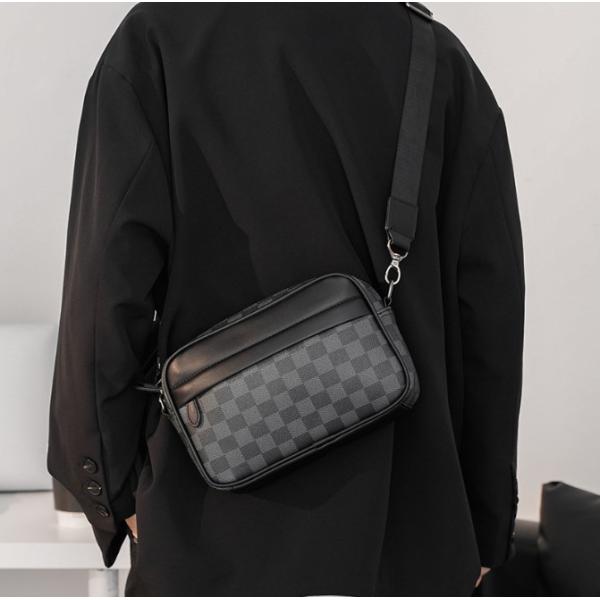 Men's Casual Checkered Messenger Bag Waterproof Dacron Lining and Fashionable Design