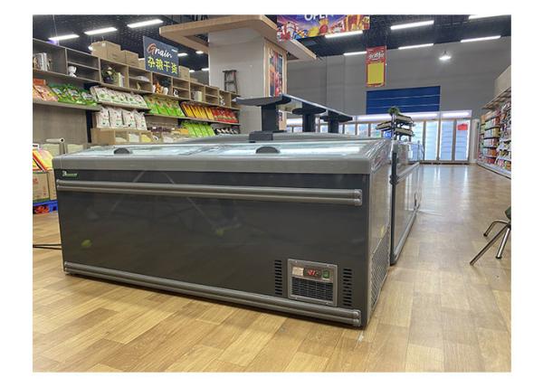 Large Commercial Luxury Chest Deep Freezer Curve Glass Sliding Door Island Fridge