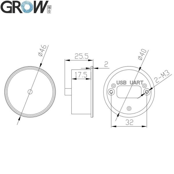 GROW GM73 petit rond facile à installer lecteur de code à barres USB UART 1D 2D