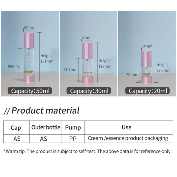 Cosmetic Packaging 15ml 30ml 50ml 100ml 120ml Transparent Empty Airless Dispenser Lotion Bottle with Green Plastic Head