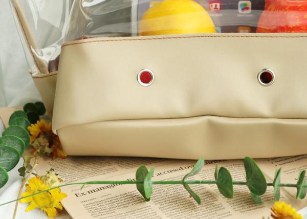 PU Leather Stitch PVC Clear Tote Bag Strong Bearing Capacity For Shopping / Pet Carry