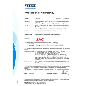 ANHUI JAC INTERNATIONAL CO., LTD. Certifications