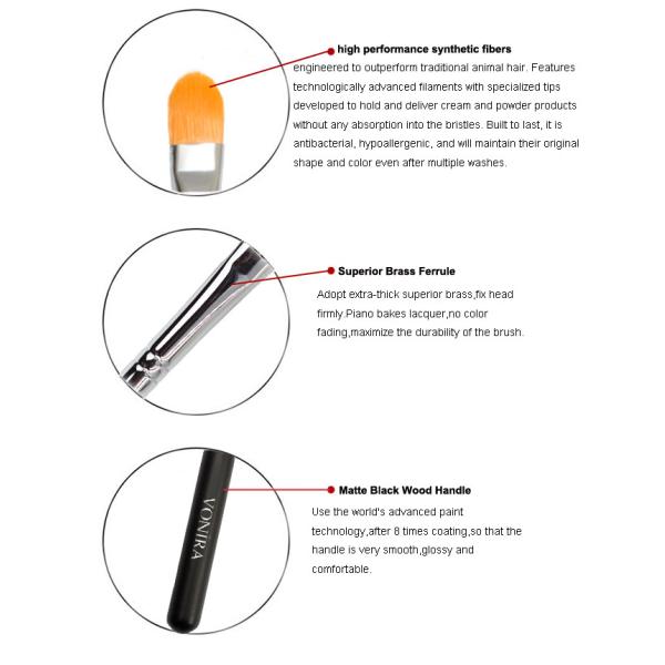 Высококачественная небольшая овальная щетка учреждения макияжа с тонкой черной деревянной ручкой