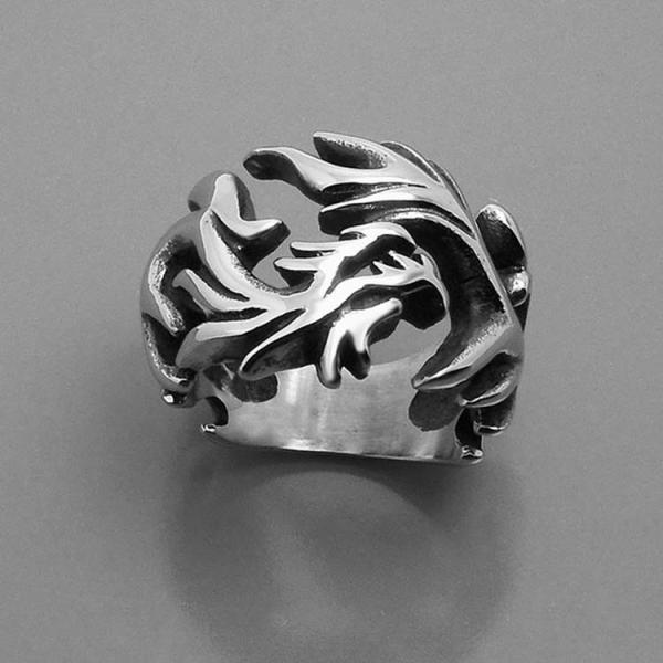 Men's Vintage Old Silver Plated Titanium Stainless Steel Dragon Ring (SA126)