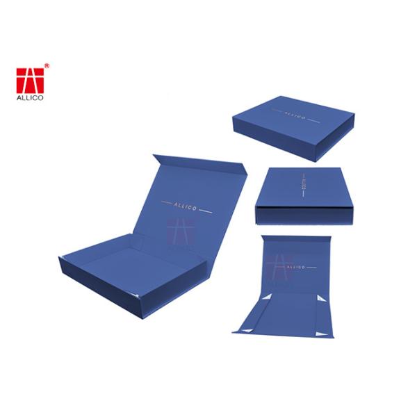 Голубой плоский складной упаковывая логотип сусального золота коробки 600-800gsm