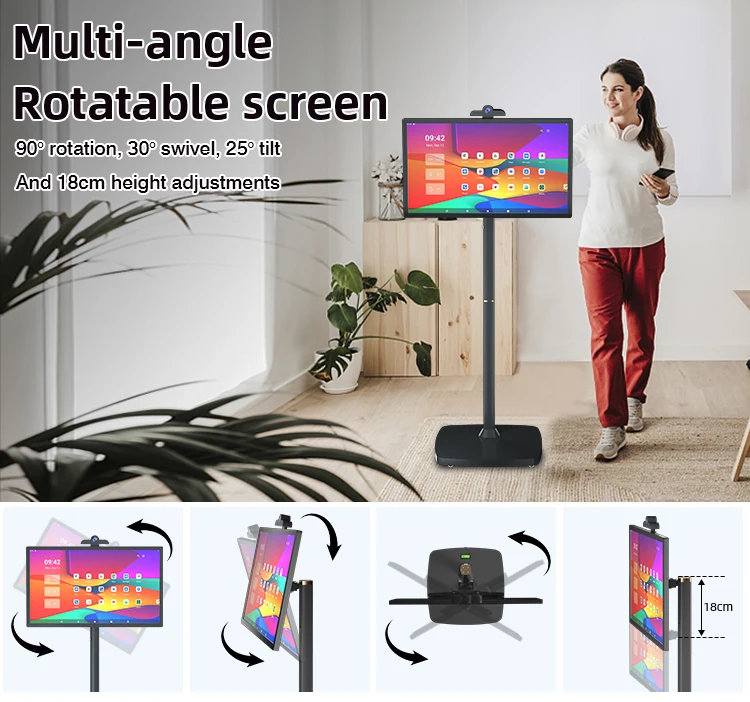 21.5 дюймовый белый умный передвижной телевизор Android 12 портативный HDTV USB сенсорный экран мобильный телевизор