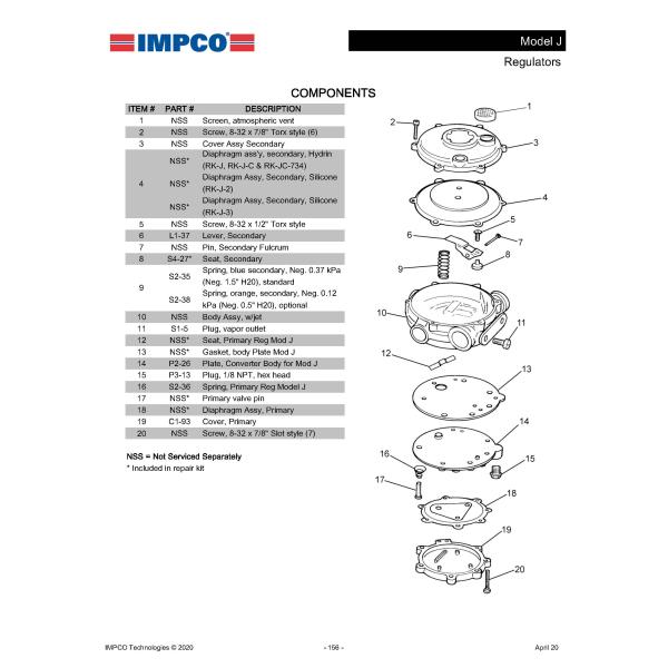 LPG Liquid 100hp IMPCO Model J Regulator Fuel System Parts