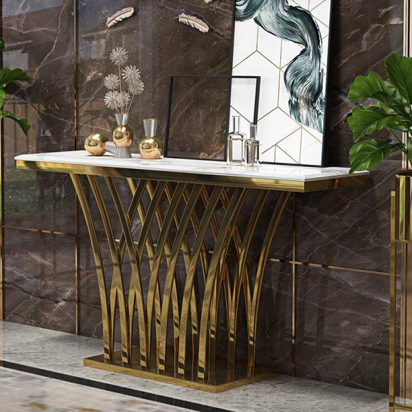 Glossy Stainless Steel Entrance Console Table Marble Top Hallway Table Marble Height 78cm