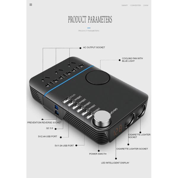 Hot Sale XYM20012C Car Inverter DC 12V To 220V AC 200W Car Charger USB Ports Car Socket With Cigarette Lighter