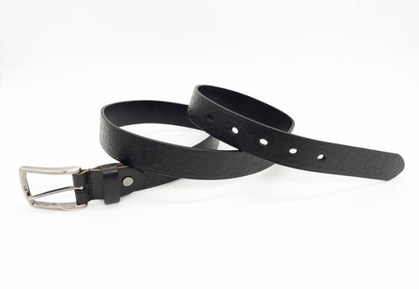 Flower Pattern Embossed Leather Belt Black Color 95 - 125cm Length