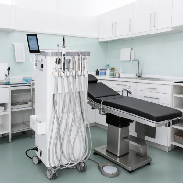 Portable Dental Unit with Electric Motor AP202 Mobile Dental Trolley with 16:1 1:5 20:1 Contra Angle Woodpecker Scaler LED Curing Light