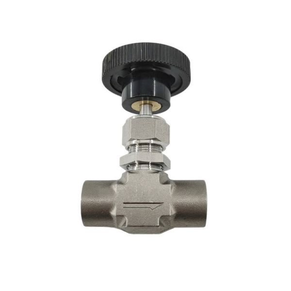 SUS316 Stainless Steel Straight Female Thread Needle Valve Knurled Black Plastic Handwheel Instrument Needle Globe Valve
