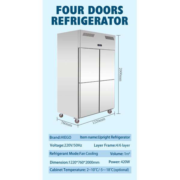 1000 коммерчески чистосердечной литров вентиляторной системы охлаждения SS GN2/1 шкафа холодильника