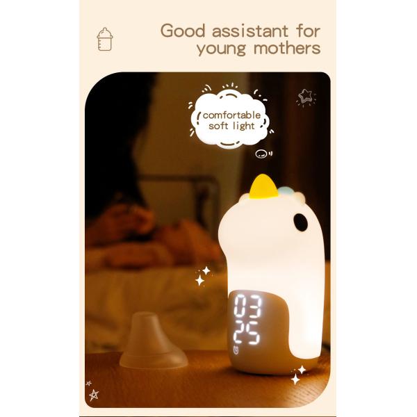 Mini Smart Unicorn Silicone Luz Noturna Alarme Relógio Suporte Dimmer Desenhos personalizados