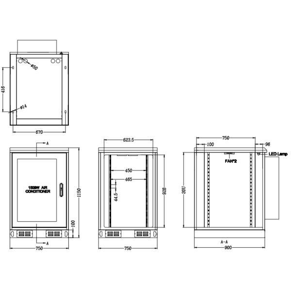 Шкаф Солнце телекоммуникаций дюйма 20U держателя 19 пусковой площадки на открытом воздухе придает непроницаемость 750*900*1150 mm