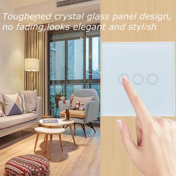 Wireless remote control switch, rf remote control Light switch 220V 1/2/3 Gang Smart Switch with Luxury Glass Panel