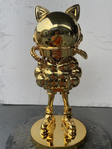 Plexiglass Space Cat Sculpture Hand Handled Mirror Electroplated